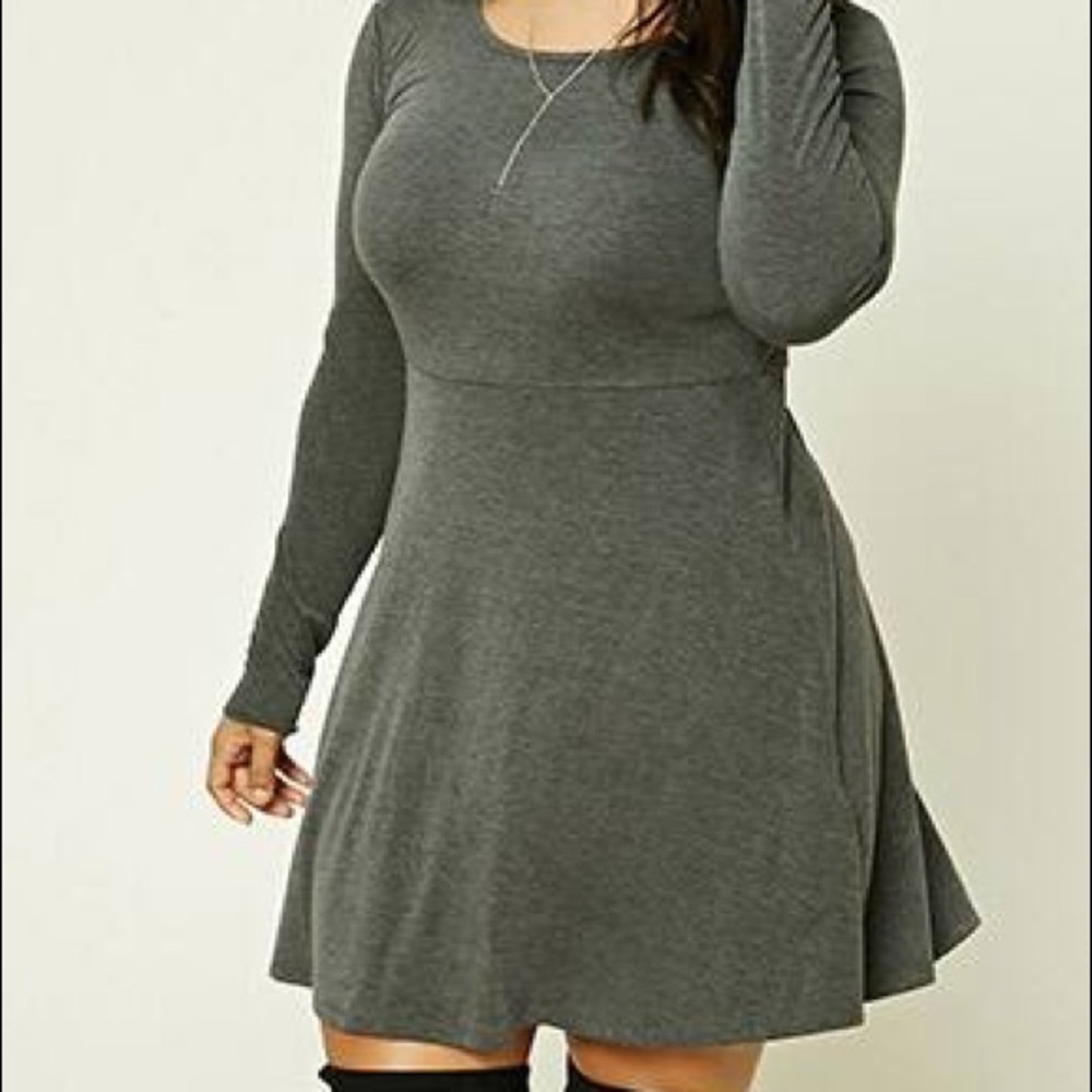 OLIVE GREEN LONG SLEEVE SHORT DRESS F21 PLUS